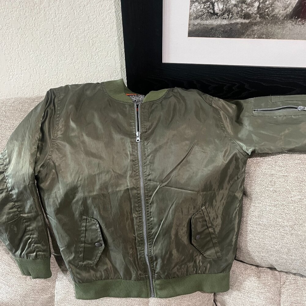 Brooklyn Cloth Men’s Flight Bomber Jacket Olive Green/Orange Size L